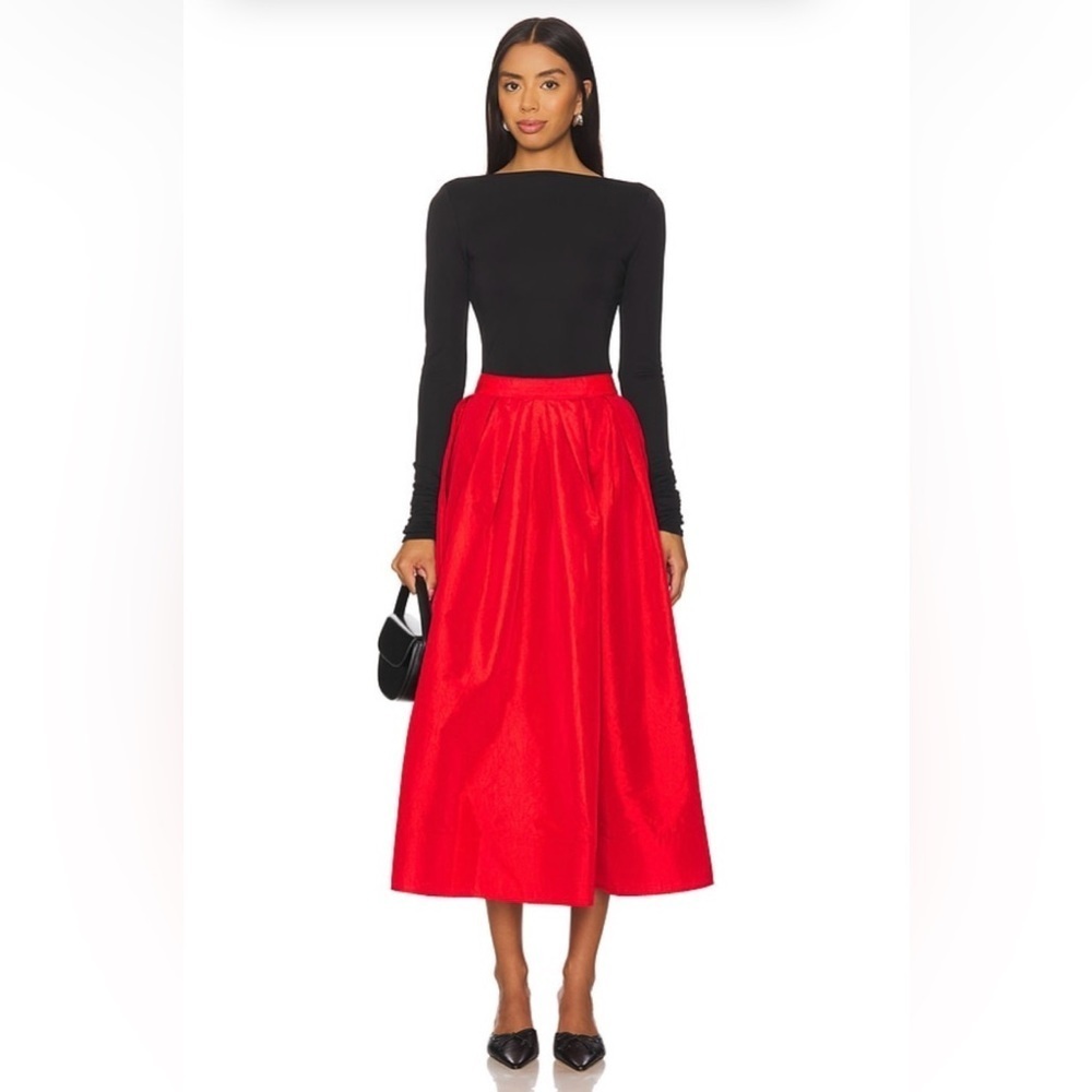 Free People Emilia Full Skirt In High Risk Red Size S Satin Sheen NWOT Holiday